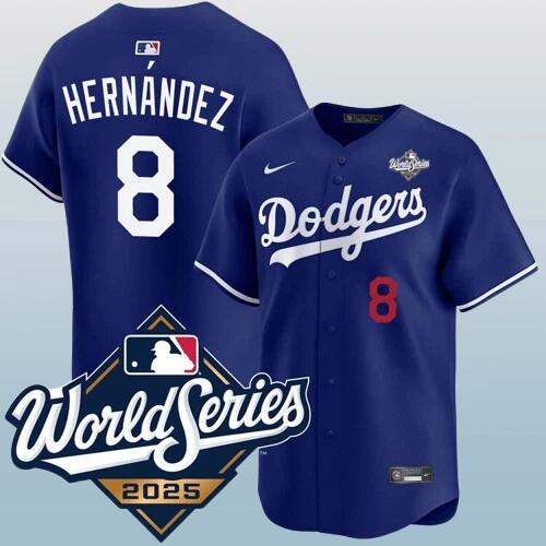 Men's Blue Los Angeles Dodgers #8 Enrique Hernández 2025 World Series Vapor Limited Stitched Baseball Jersey